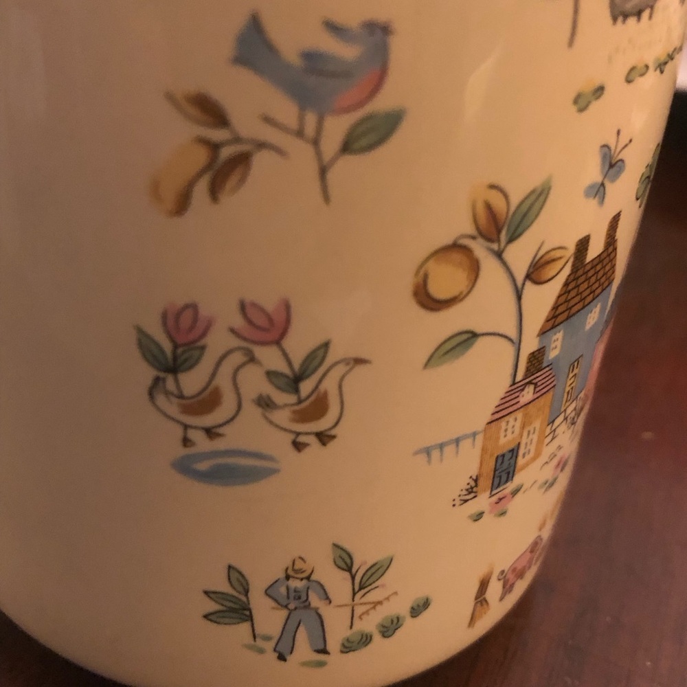 Stoneware by Pomerantz Coffee Mug Cream farm Scenes Pigs Sheep Cow Farmer Wife - Picture 5 of 12